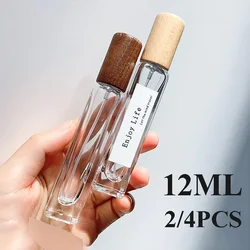 2/4pcs/lot 12ml Transparent Glass perfume Spray Bottle Sample Glass Vials Cosmetics Portable Mini Perfume Atomizer Wooden Cap