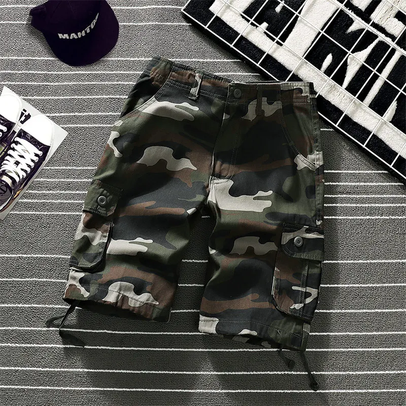 Camo Overalls Men's Outdoor Sports Casual Jogging Trousers Multi-pocket High Quality Tactical Pants Black Cotton Shorts
