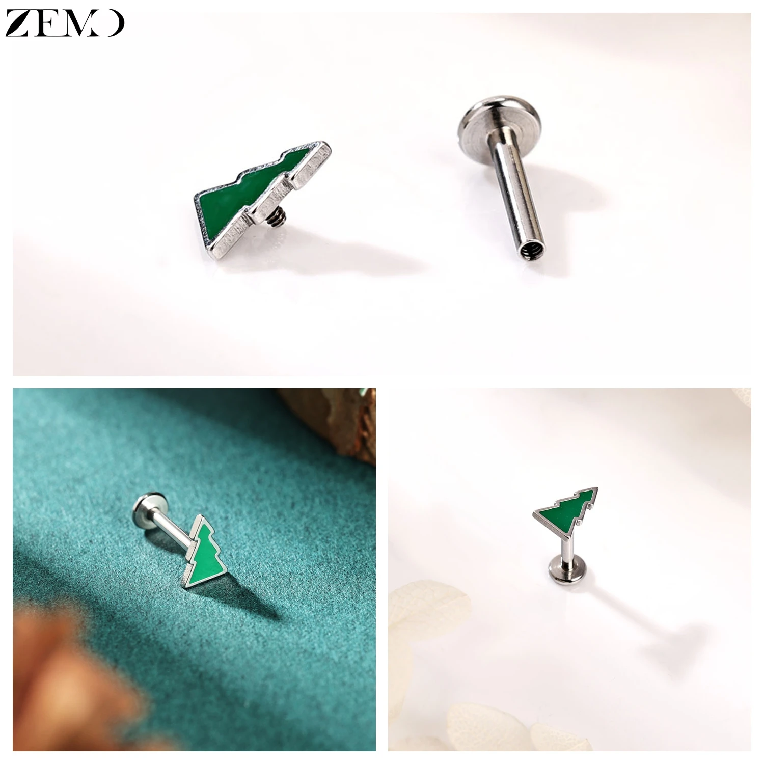 ZEMO 1 Piece Christmas 16G Stainless Steel Labret Lip Piercing Candy Cane Santa Claus Ear Stud Cartilage Conch Piercings 6MM/8MM