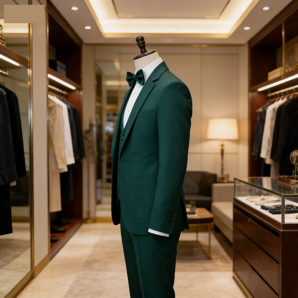 

Emerald Green Slim Fit 3-Piece Men's Suit Set - High-Quality Fashion Male Formal Party Clothing with Jacket Vest Pants