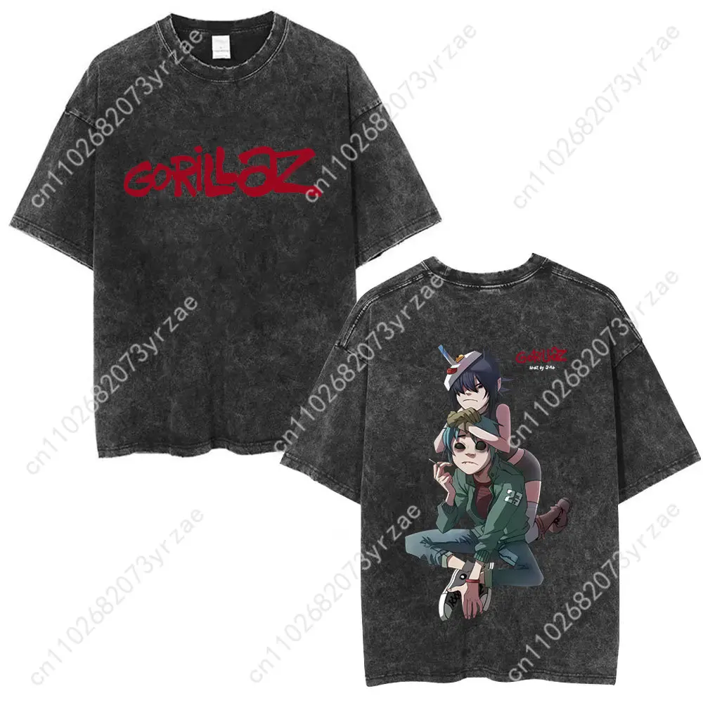 Rock band gorillaz retro tshirt homem mulher de alta qualidade vintage t camisa algodão manga curta moda camiseta macio respirável topos