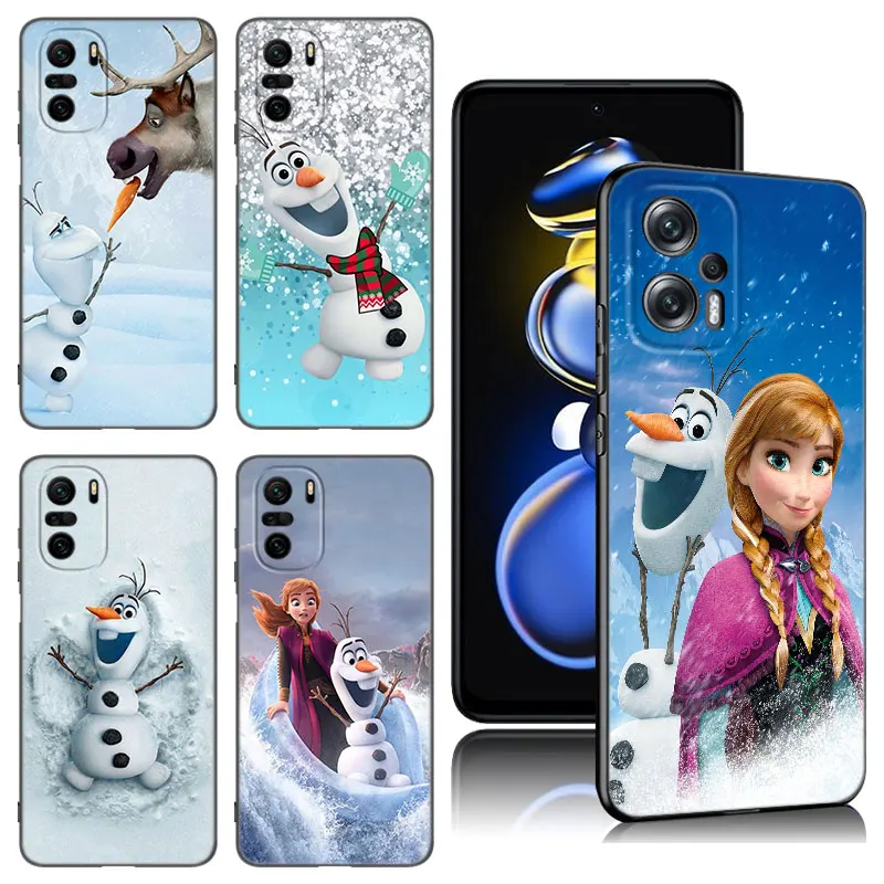 Olaf Snowman Frozen Black Silicone Phone Case For Xiaomi POCO X3 X4 NFC F4 GT F5 M3 M4 M6 X5 X6 Pro NEO 5G C55 C65 M5 4G