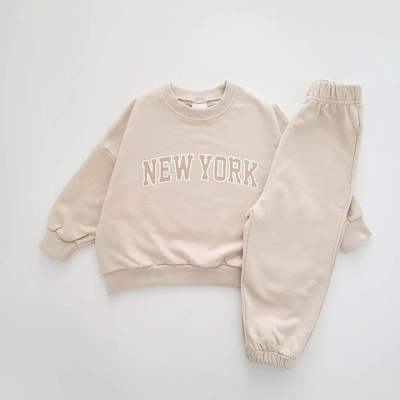 INS Kids Boys New York Sweatshirt & Jogger Pants Set 2022 Autumn New Baby Girls Clothes Toddler Hoodie and Pants 2 Pcs Outfit