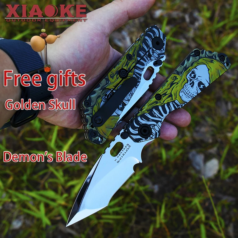 

Professional M390 Steel Folding Pocket Knife TC4 Titanium Handle with Skull EDC Camping Hunting Survival Knife Mirror Polished