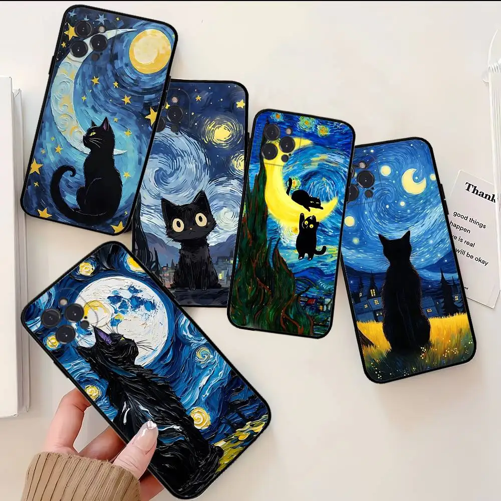 

Oil Painting Van-Gogh Cat Phone Case For IPhone 17 16 15 Plus X 14 11 12 13 Mini Pro Max Mobile Case