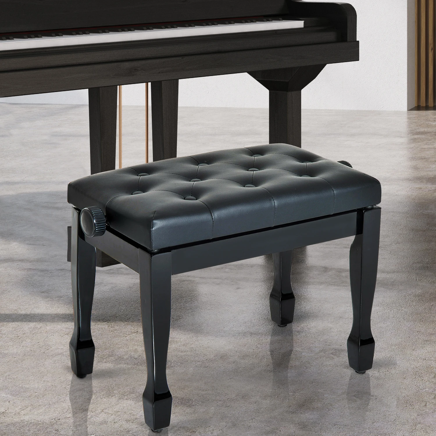 HOMCOM Pianokruk Hoogteverstelbare Pianobank Pianobank met Kunstleren Kussen Keyboardkruk voor Pianotoetsenbord 64x35x45-55 cm Zwart