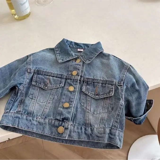 Girls' Retro Polished White Distressed Denim Jacket Korean Casual Fashionable Jacket Top 2026 Spring Autumn New