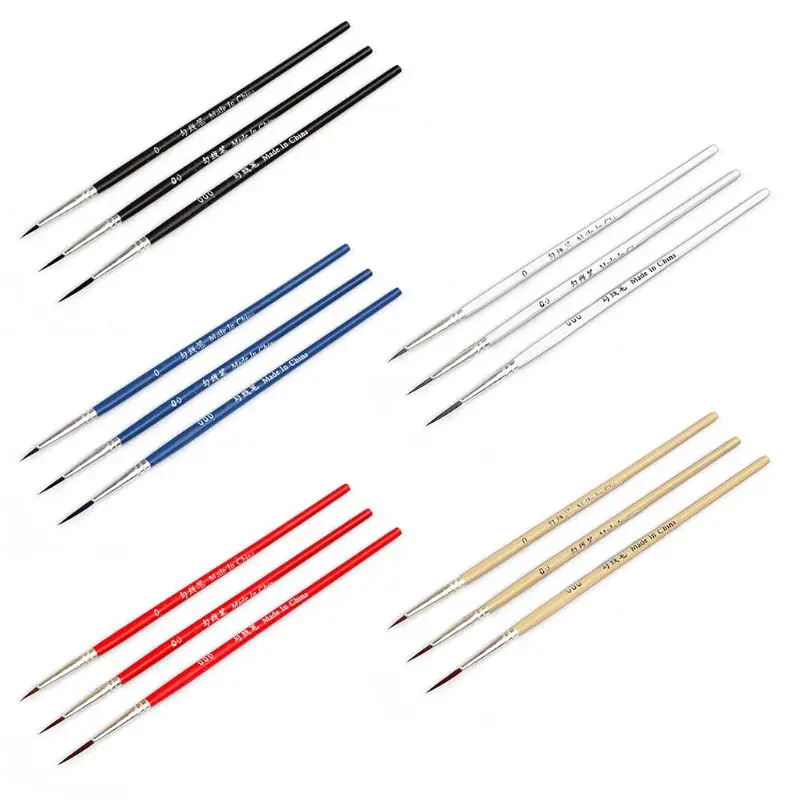 3pcs/set 0 00 000 Nylon Brush Hook Line Pen Professional Fine Tip Drawing Brushes for Acrylic Watercolor Oil Painting