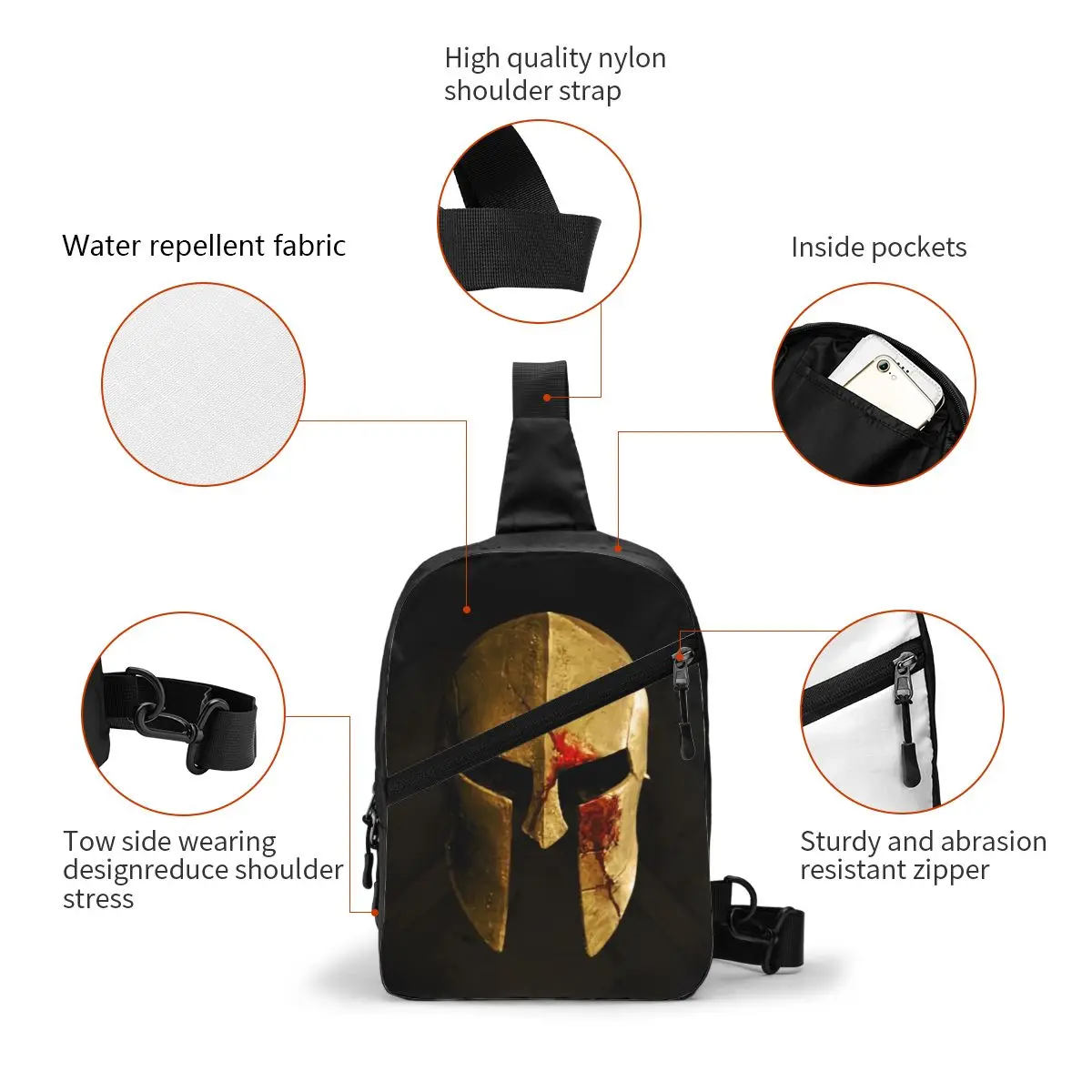 Fashion Spartan Helmet Sparta Skull Sling Bags for Cycling Camping Men Crossbody Chest Backpack Shoulder Daypack