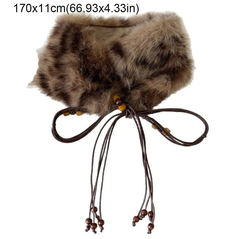 الرجعية Y2K الفراء طوق وشاح حبة خشبية الحلو نمط فروي حزام الخصر فتاة حار نظرة باردة الخصر حبل الجينز ديكور #5