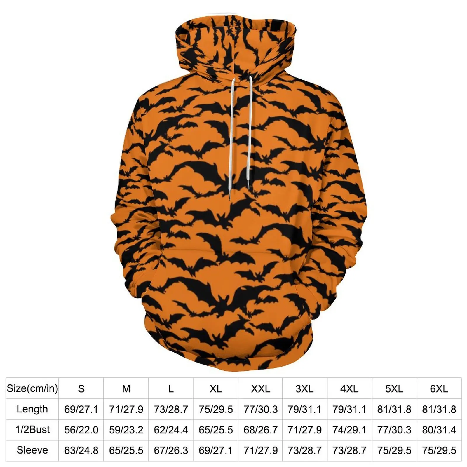 Halloween Print Loose Hoodies Black Bats Cute Hoodie Men Long-Sleeve Oversized Street Fashion Printed Clothes