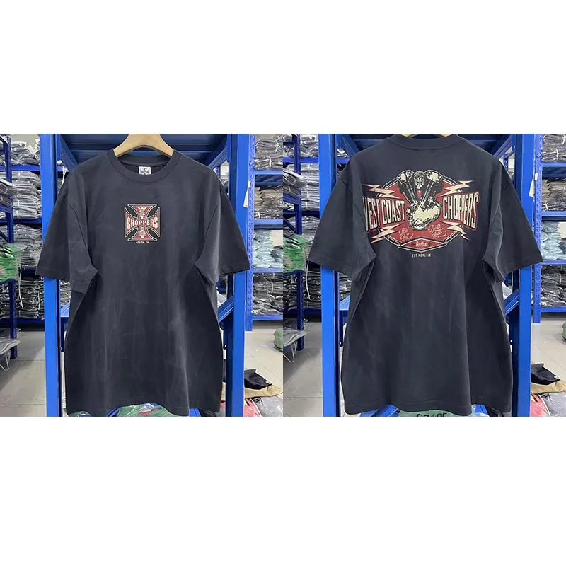 West Coast Choppers T-Shirt West Coast Wasteland Style Washed Distressed Loose Fit Vintage Print Short Sleeve Men's T-Shirt
