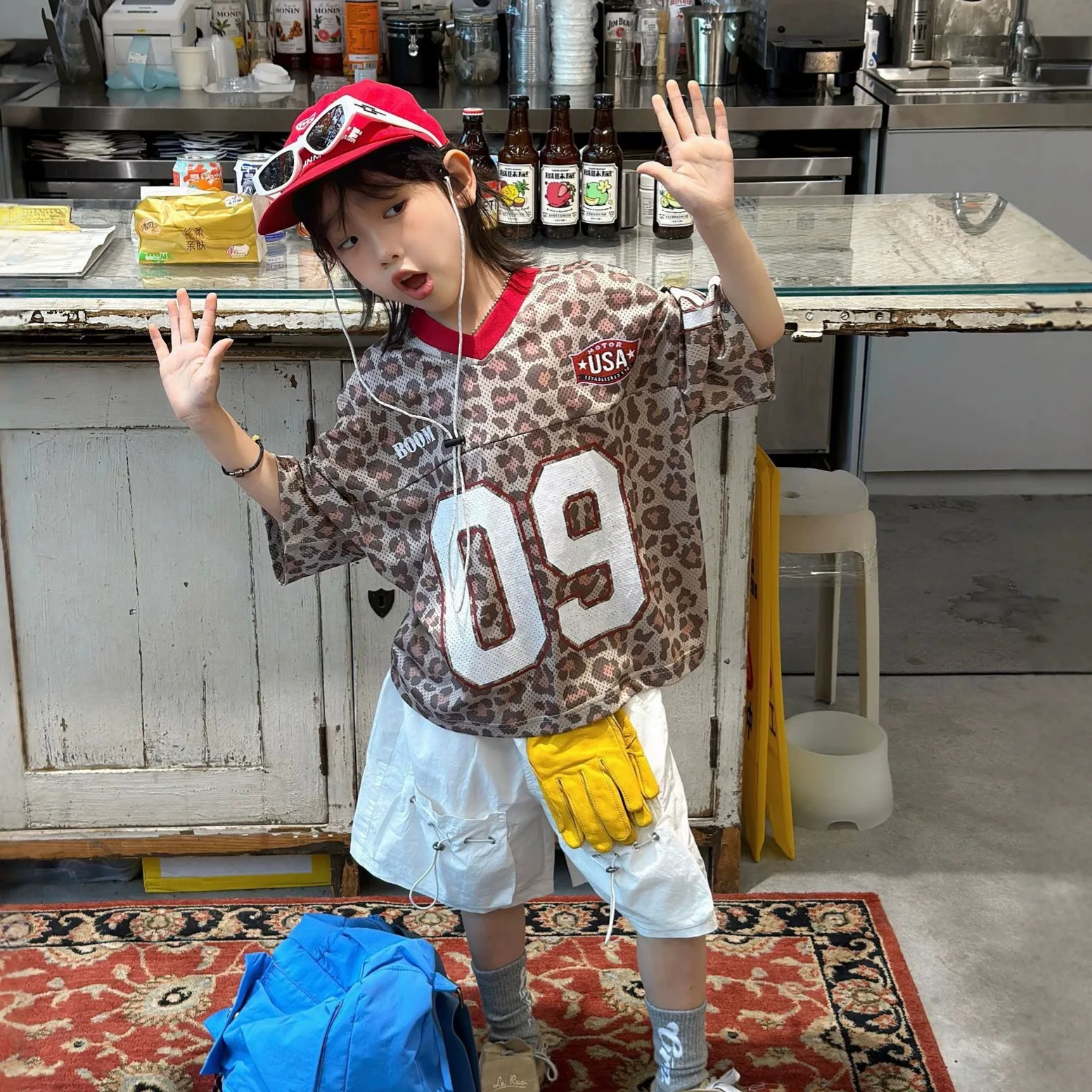 

Children Clothes Kids Handsome T Shirt Summer New Boys Letter Pink Leopard Print Retro Sports Boys Handsome T Shirt