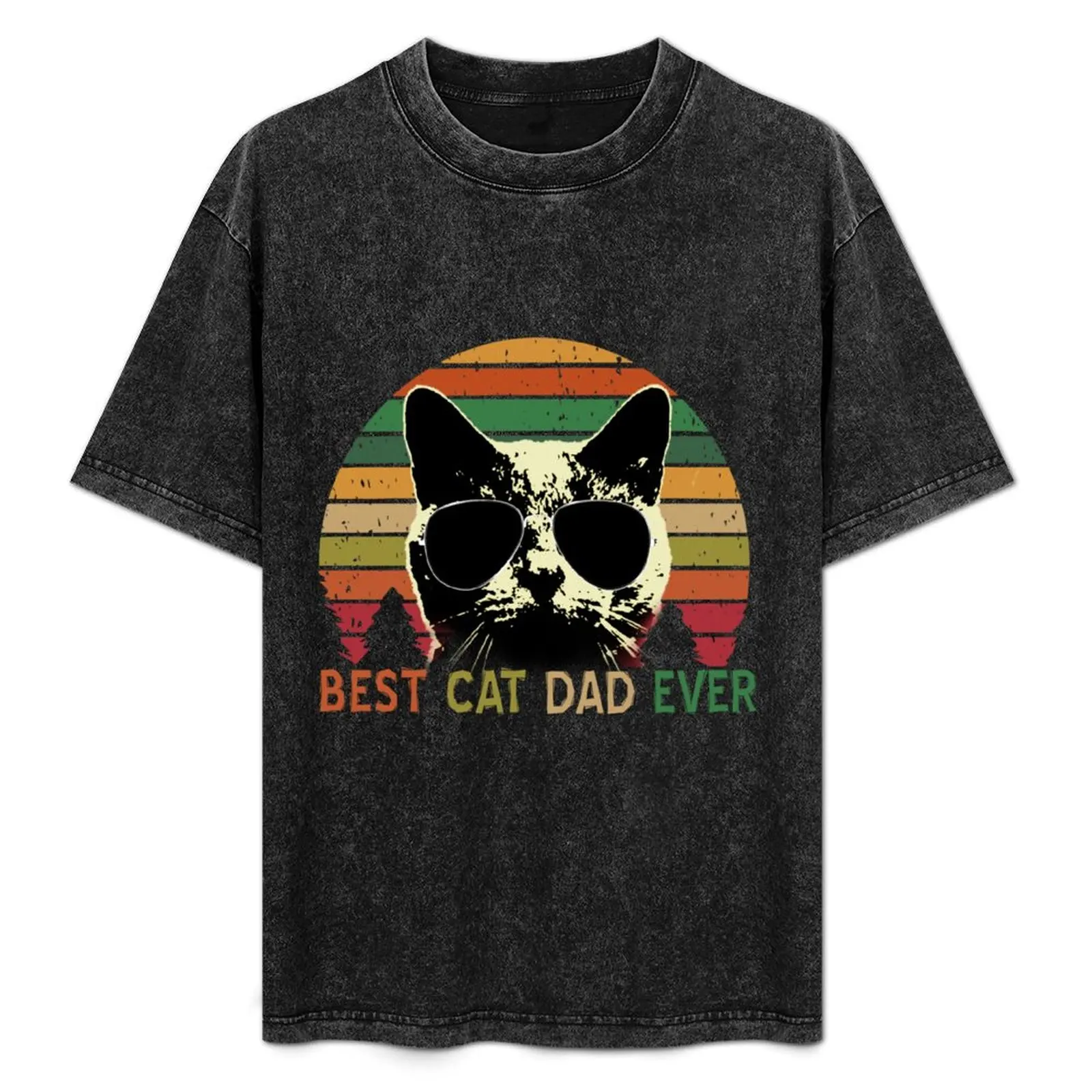 

Best Cat Dad Ever - Vintage Retro Cat Father Gift Men T-Shirt All Match Basic Short Sleeve Top