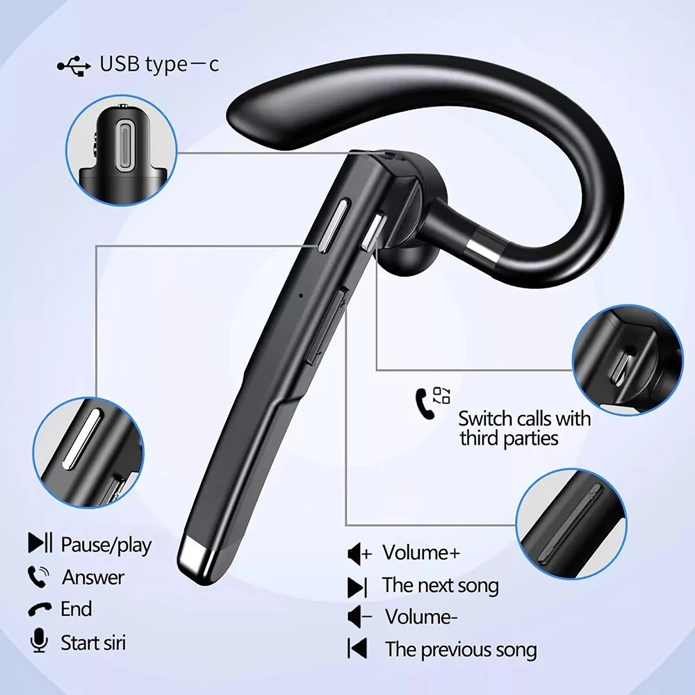 Open Ear Headset Bluetooth 5.3 Air Conduction Wireless Headphones with Noise Cancelling Mic for Office Running Cycling Driving