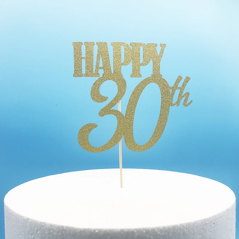 1Pcs Gold 30 40 50 60 Year Old Cake Topper Adult Happy Birthday Party Men Women 30th 40th Anniversary Birthday Wedding Supplies