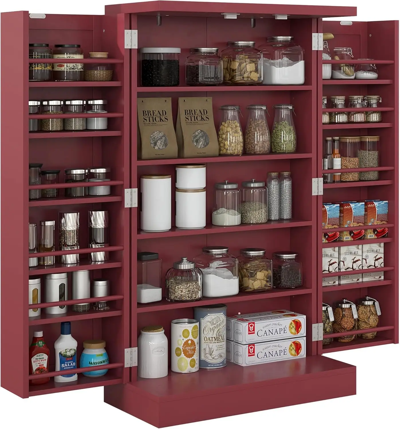 

41" Kitchen Pantry Storage Cabinet, Freestanding Kitchen Cabinet with 12 Door Shelves, Double Doors, 5-Tier Shelving and Adjusta