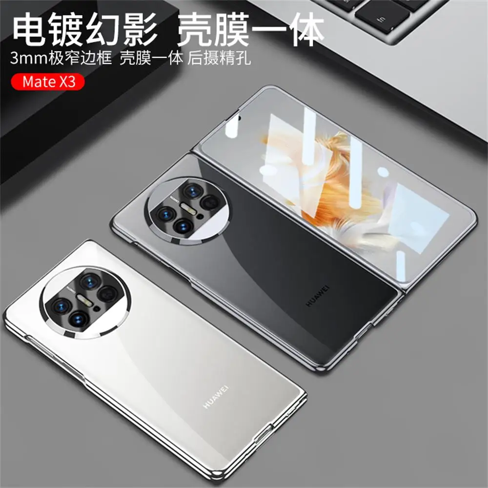 For Huawei Mate X3 Case Ultra Thin Electroplated Transparent With Tempered Film Folding Shockproof Hard Back Cover Accessories