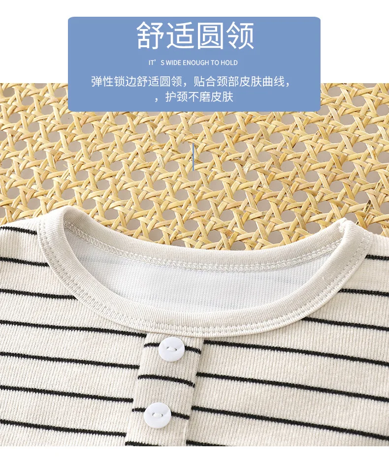 Rundhals-Streifen-T-Shirt mit Knöpfen und langen Ärmeln für Kinder, Herbst-Jungen-Basisshirt, Mädchen-Basisshirt, Baby-Winter-Oberteil, Kinder-T-Shirt – Detail 6