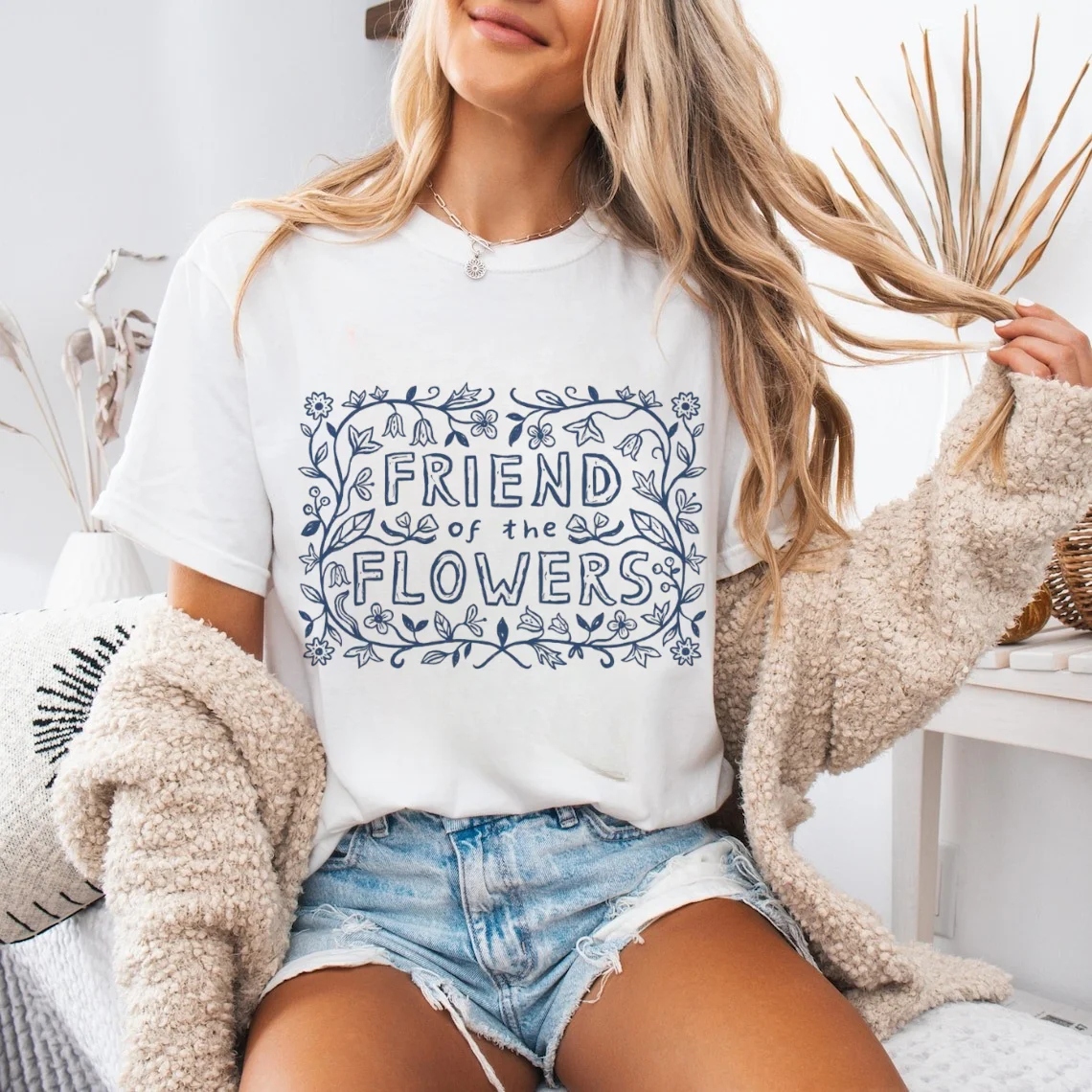 Bedrucktes Kleidungs-T-Shirt, lässig, Blumenfreund, bedrucktes Muster, Damen, weiß, kurzärmelig, Basic, Harajuku, Cartoon-T-Shirt