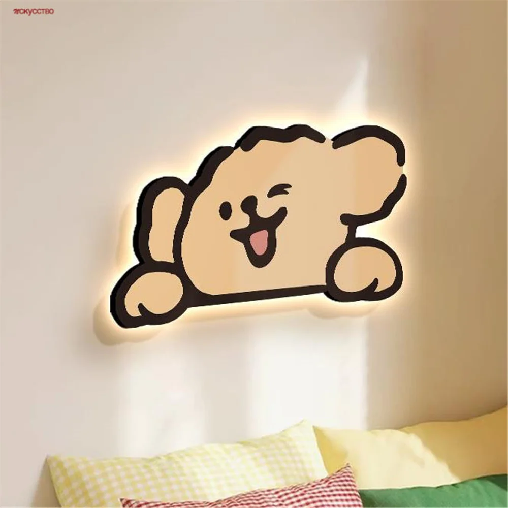 Girl'S Bedroom Cute Puppy Mural Led Wall Lamp Children Home Decoration Hallway Kindergarten Aisle Dessert Shop Art Night Light
