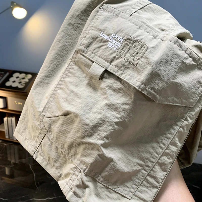 Летние тонкие мужские шорты для спецодежды, модные повседневные спортивные свободные крутые быстросохнущие брюки из ледяного шелка пяти четвертей