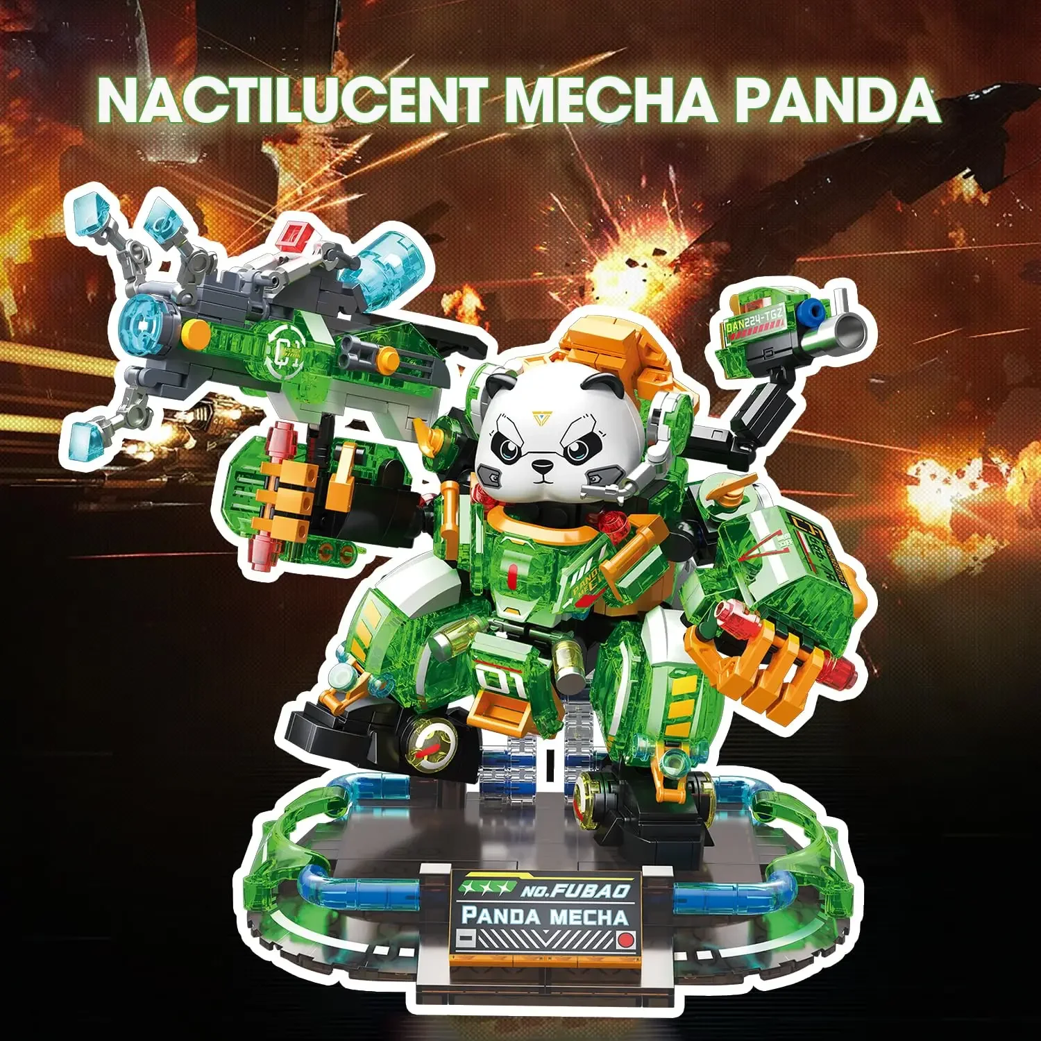 

618PCS Green Panda Mecha Building Blocks Creative Luminous Building Bricks Figure Model Desktop Ornaments Kids DIY Toys Gifts