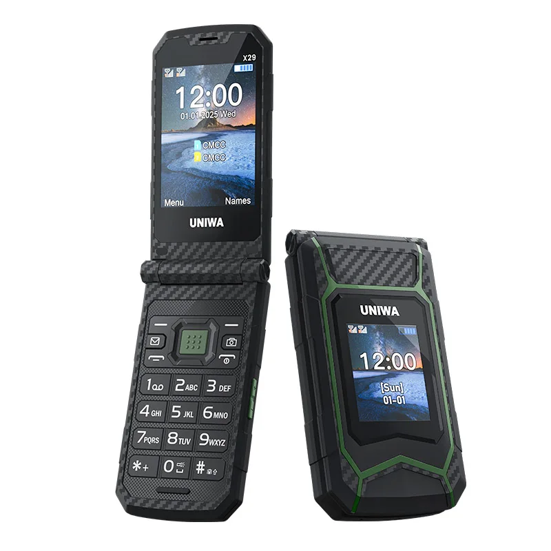 UNIWA X29 – telefon komórkowy z obudową typu „flip”, dużymi przyciskami, podwójną kartą SIM, obsługą MP3 i MP4, Bluetooth 2.1 oraz rosyjską klawiaturą, przeznaczony dla osób starszych. — zdjęcie produktu 9