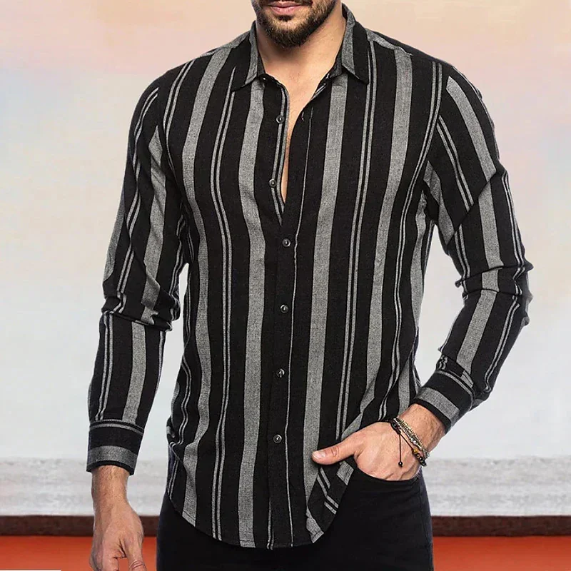 2024 men\'s shirt button up shirt casual shirt black red brown long sleeved striped street daily clothing fashionable casual and