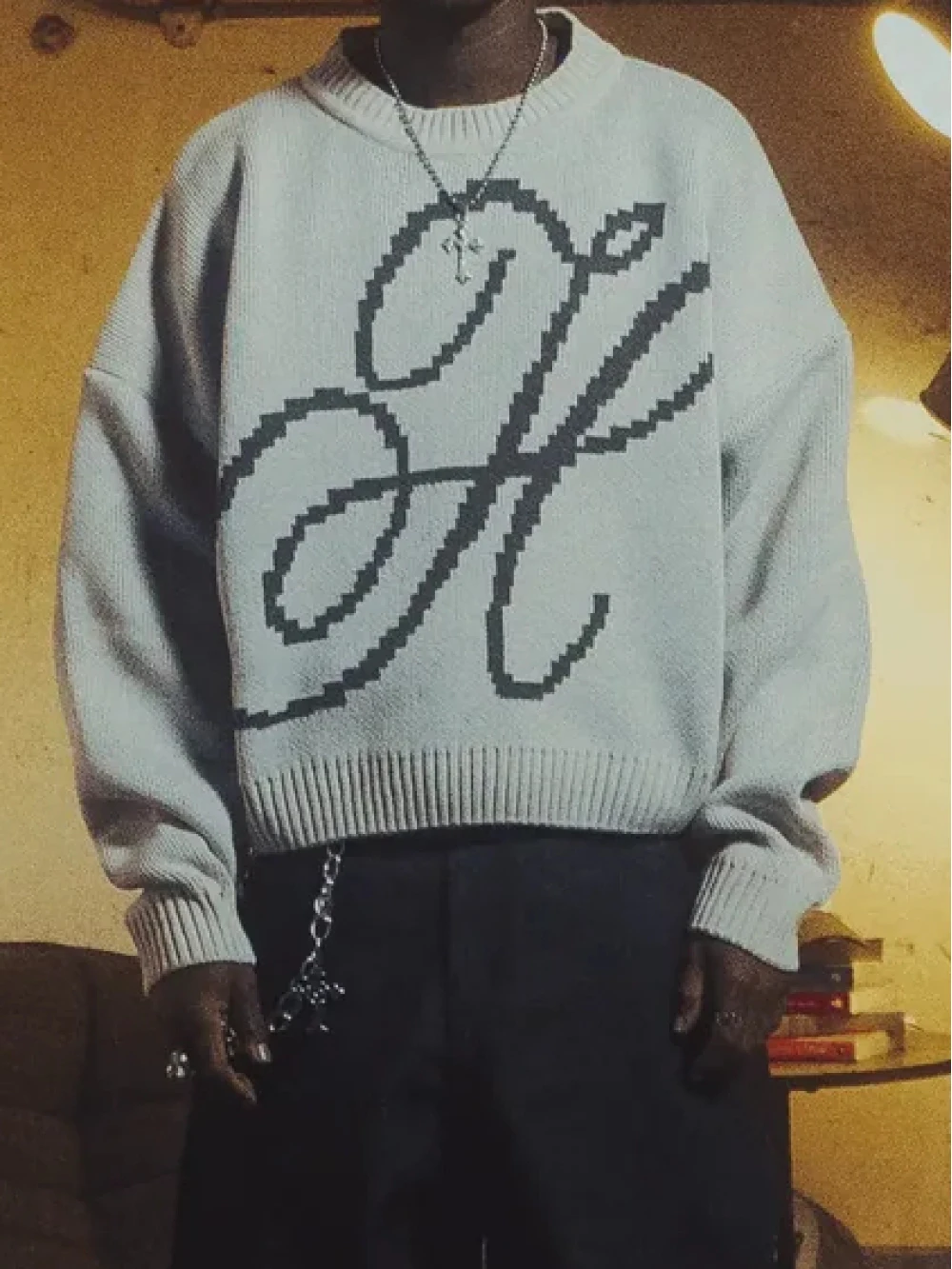 

Осень-зима 2026, ограниченная серия, унисекс, ленивый стиль, универсальный вязаный свитер с круглым вырезом и буквенным принтом