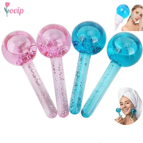 크리스탈 페이스 롤러 볼 페이셜 마사지 아이스 롤러, 페이스 매직 콜드 볼, 아이 마사지 뷰티 아이스 하키, 에너지 스킨 케어