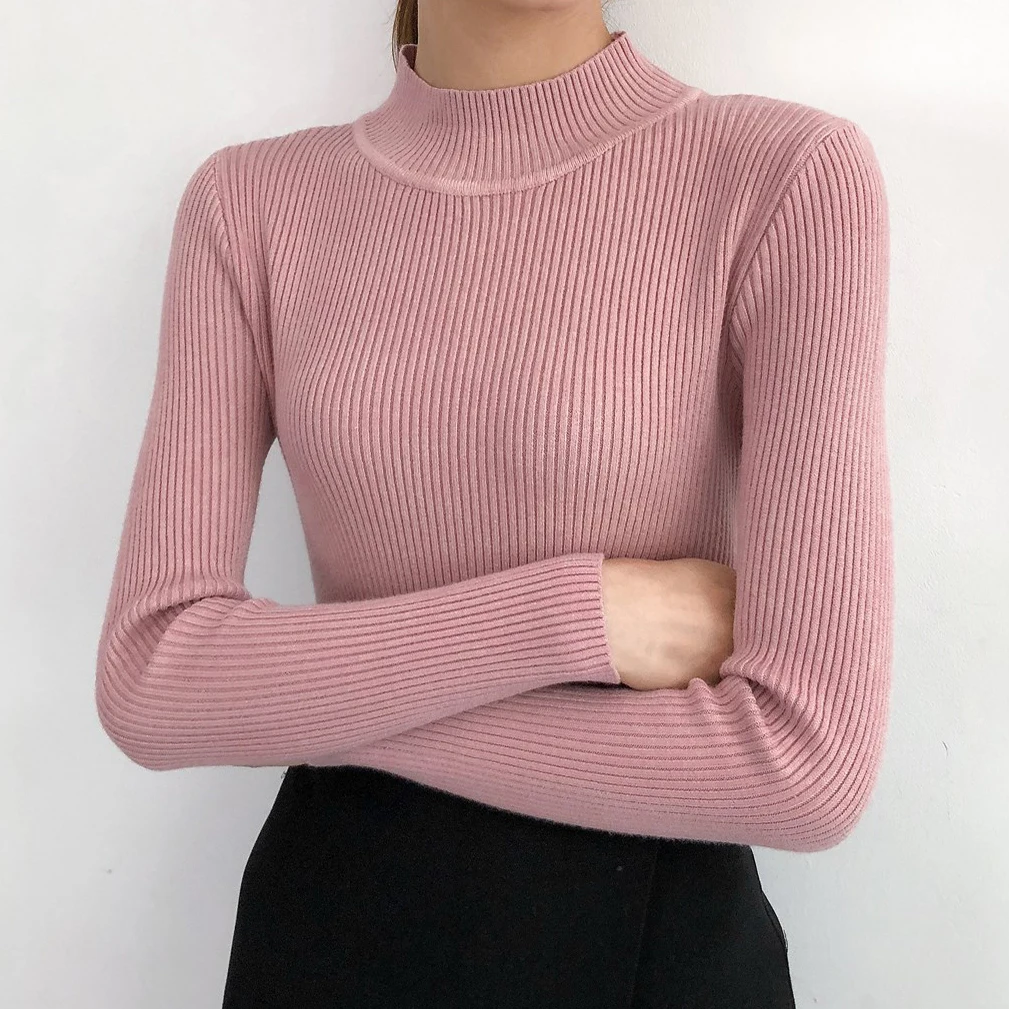 ITOOLIN Women Underwear Sweater Slim Long Sleeve Warm Knit Pullovers Elegant Solid Jumpers For Women 2023 Autumn Winter