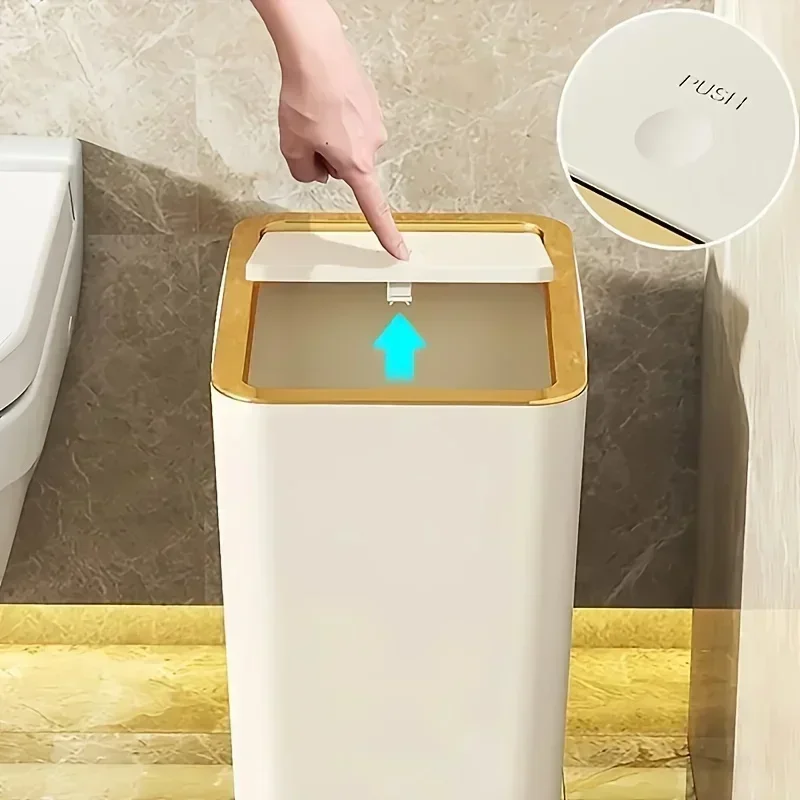 سلة المهملات المقاومة للرائحة مع تصميم عصري بلمسة واحدة، صندوق مطبخ بلاستيكي متين لتوفير المساحة ومضاد للتسرب