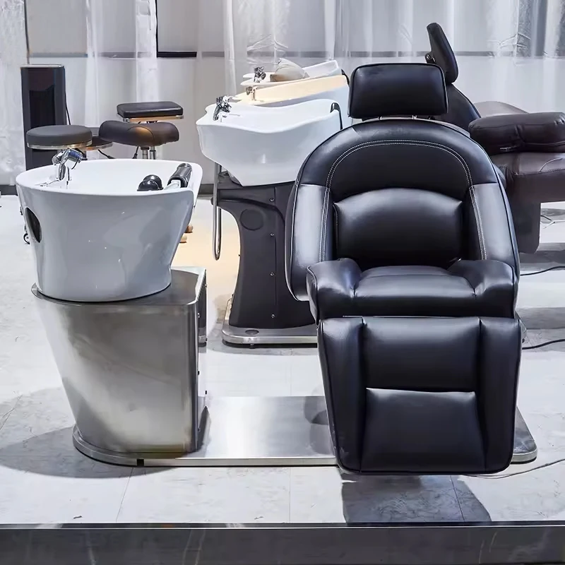 High Quality Stainless Steel Base Washing Bed Modern Black Hair  Massage Electric  Chairs for Barber Shop