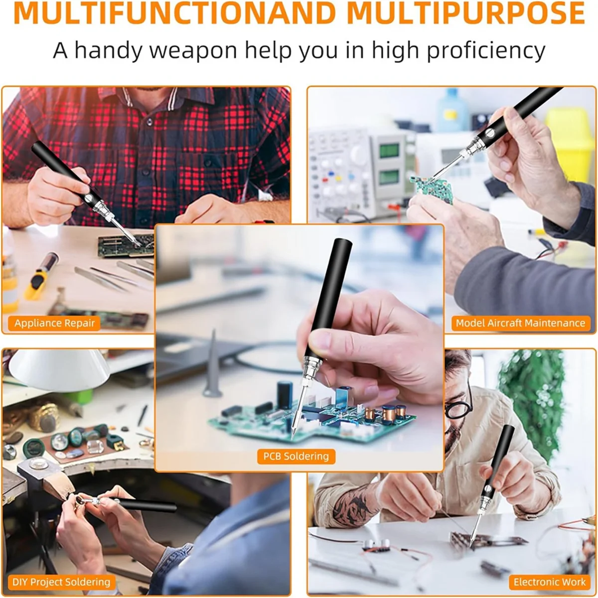 Kit de soldador inalámbrico, soldador inalámbrico con batería integrada de 1100mAh, 3 Ajustes de temperatura, color negro