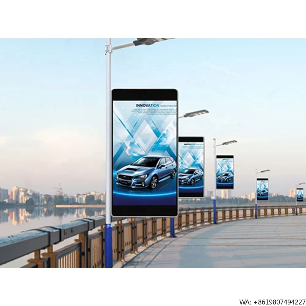 Light Weight Street Lamp Pole Mounted Digital LED Signage Low Power Outdoor LED Display Screen for Urban Public Area Advertising