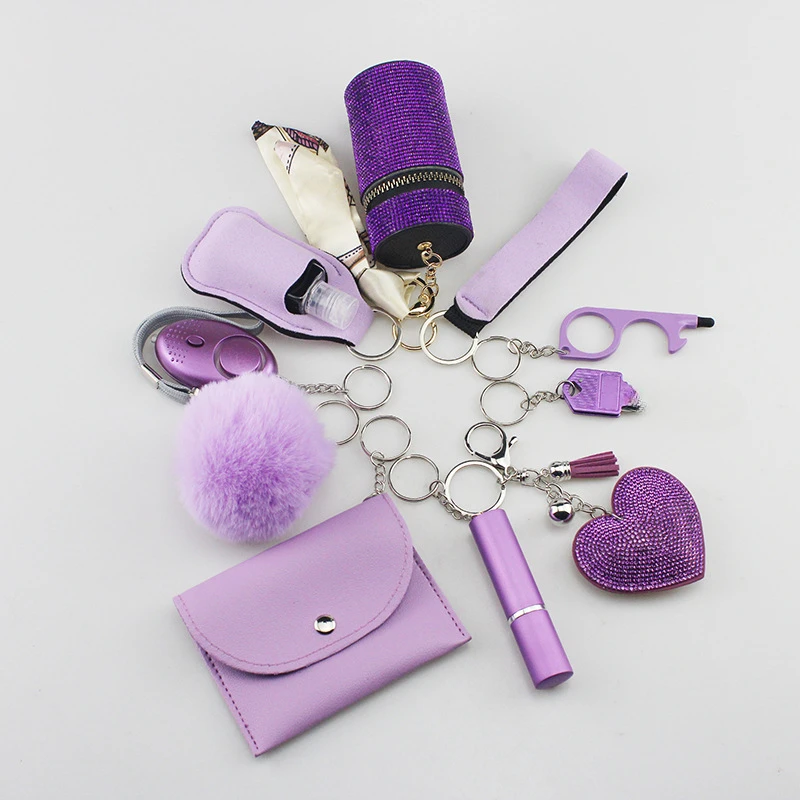 Llavero con alarmas personales de autodefensa para mujer, juego de bolsa de almacenamiento DIY de 10 Uds., llavero multifunción