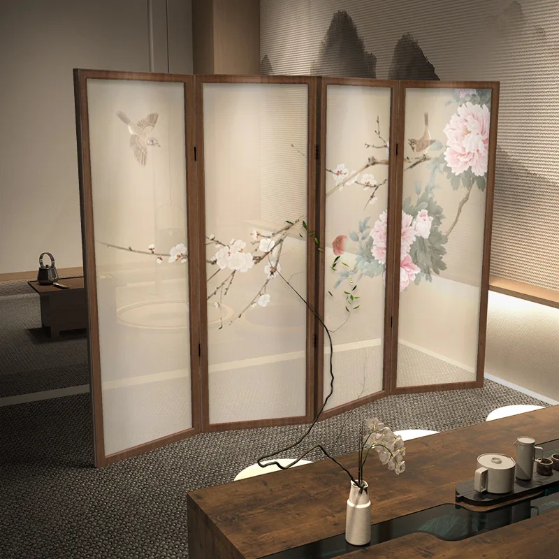 New Chinese style meticulous floral and bird solid wood screen partitions the living room, entrance, tea room, hotel lobby, and