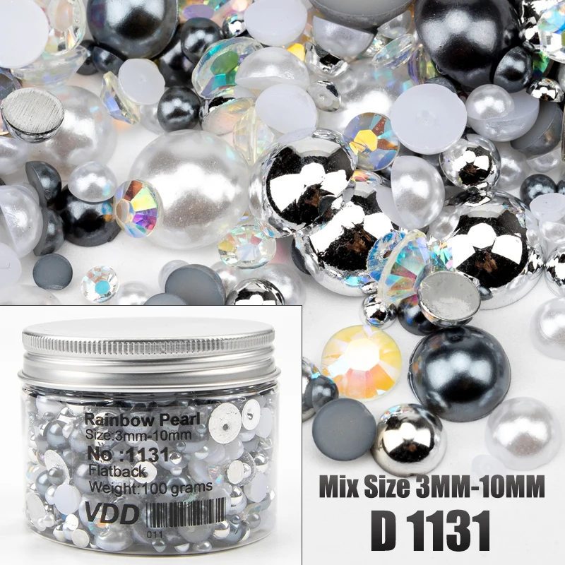 VDD 30/60/100/200g Großhandel Gemischte Größen ABS Halbrunde Perlen Flache Rückseite Perlen Farbige Harz-Strasssteine für Nagelkunst, Basteln und DIY-Dekoration – Detail 37