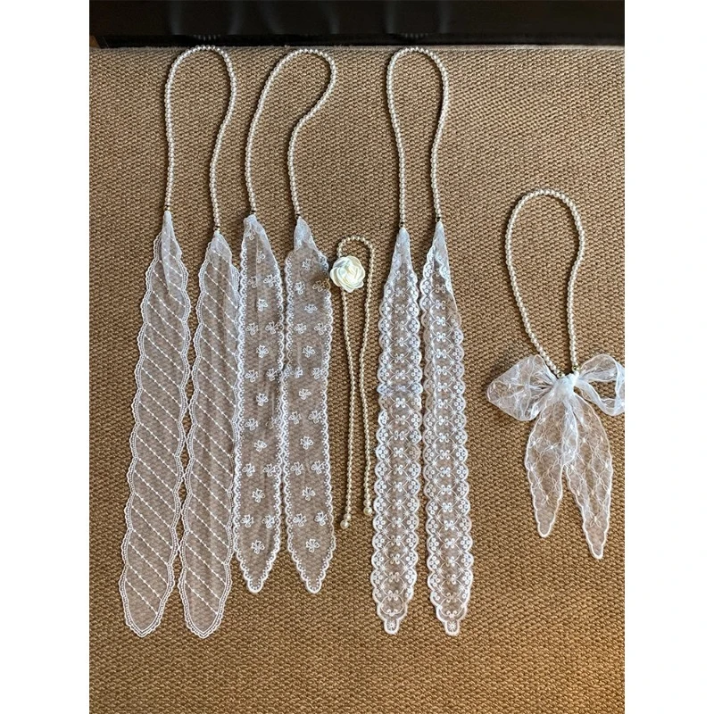 French Super Fairy Pearl Lace Belt Women's Summer Temperament Sweet Multifunctional Ribbon Silk Scarf Premium Sense Tie Headband