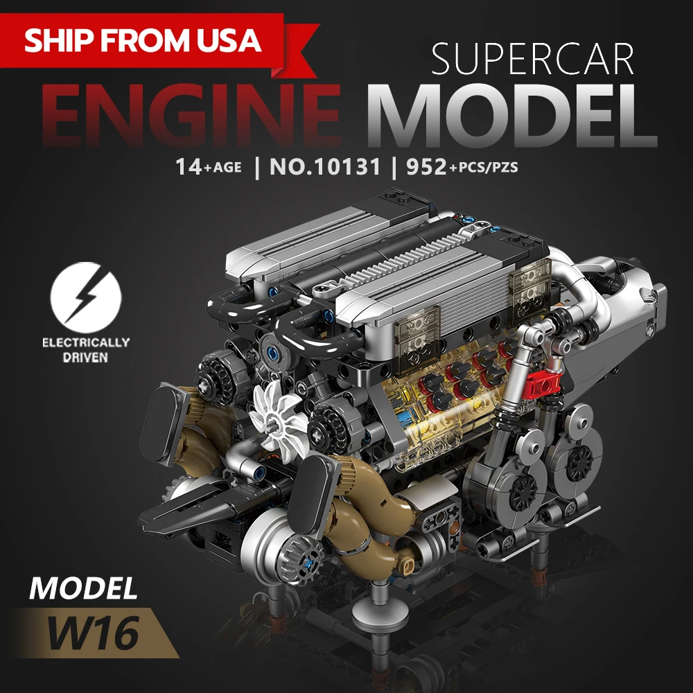 

[НАЛИЧИЕ НА СКЛАДЕ] Конструктор двигателя W16, модель автомобиля, практическая модель двигателя, с электроприводом, 10131, 952 детали