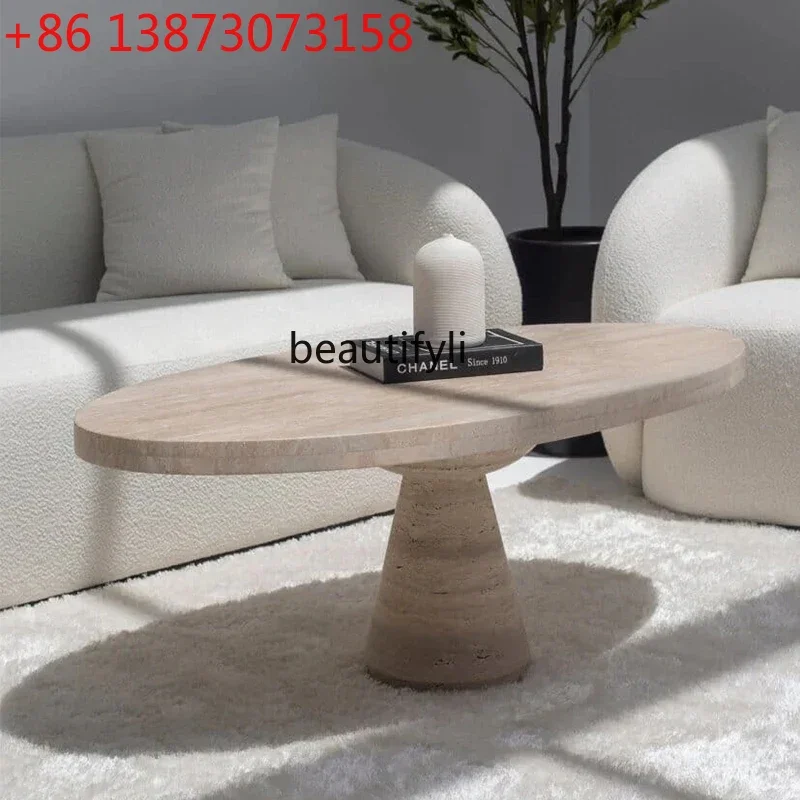 

Natural travertine coffee table home living room creative oval coffee table minimalist, French wabi-sabi coffee table9344
