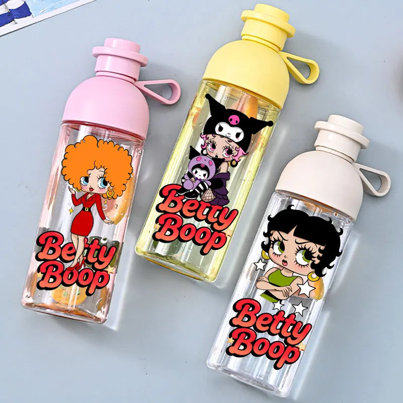 

For Betty Boop 600ML Water Bottle Children's Anime Transparent Plastic Cup White Yellow Pink Water Bottle Cute and Interesting