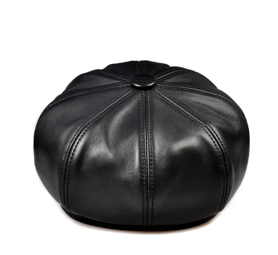 Retro Achteckige Echt Leder Hut männer Schaffell Leder Baskenmütze Lässige Mode Student Zunge Kappe Snapback Caps Für Männer – Detail 6