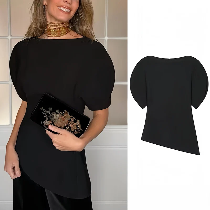 

Women's 2026 New Blouses Tops Fashion Bubble Sleeves Asymmetric Women's Tops T-shirts Chic Joker Youth Travel Holiday Tops