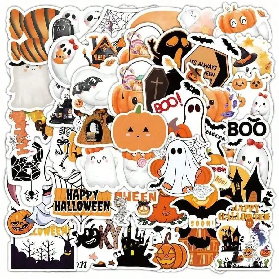 50pcs Ghost Stickers Reward Junk Journal Laptop Cup Refrigerator Book Luggage Table Helmet Skateboard Guitar Scrapbook Boxes Packing Label Party Sticker Supplies Scrapbook,Halloween,Stickers Book Stickers,Stickers Scary,Table Stickers,Skateboard,Halloween