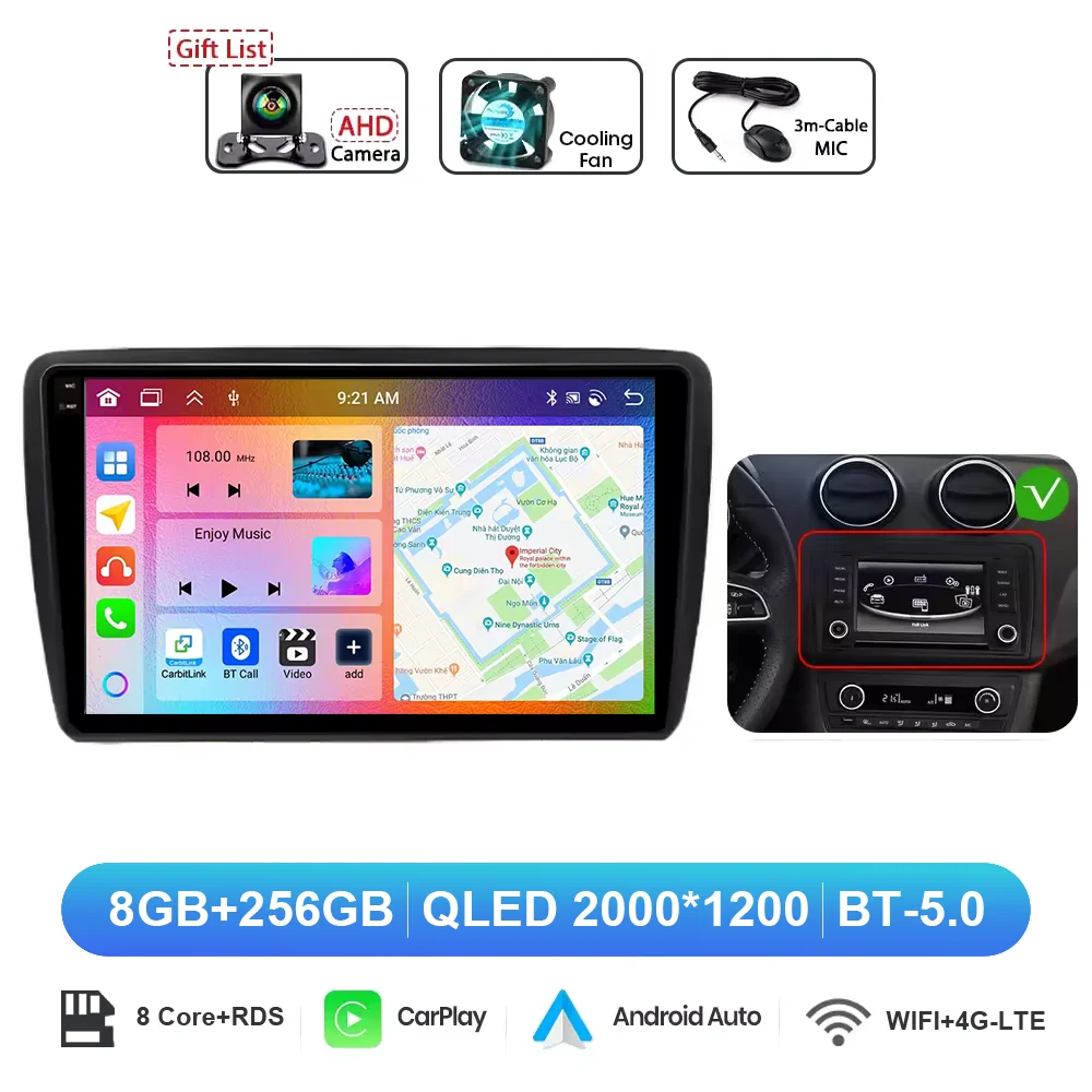 Android 15 Voor SEAT Ibiza 2016-2017 Autoradio Multimedia Video Player GPS Stereo CarPlay 4G Navigatie v BT QLED DPS Head Unit