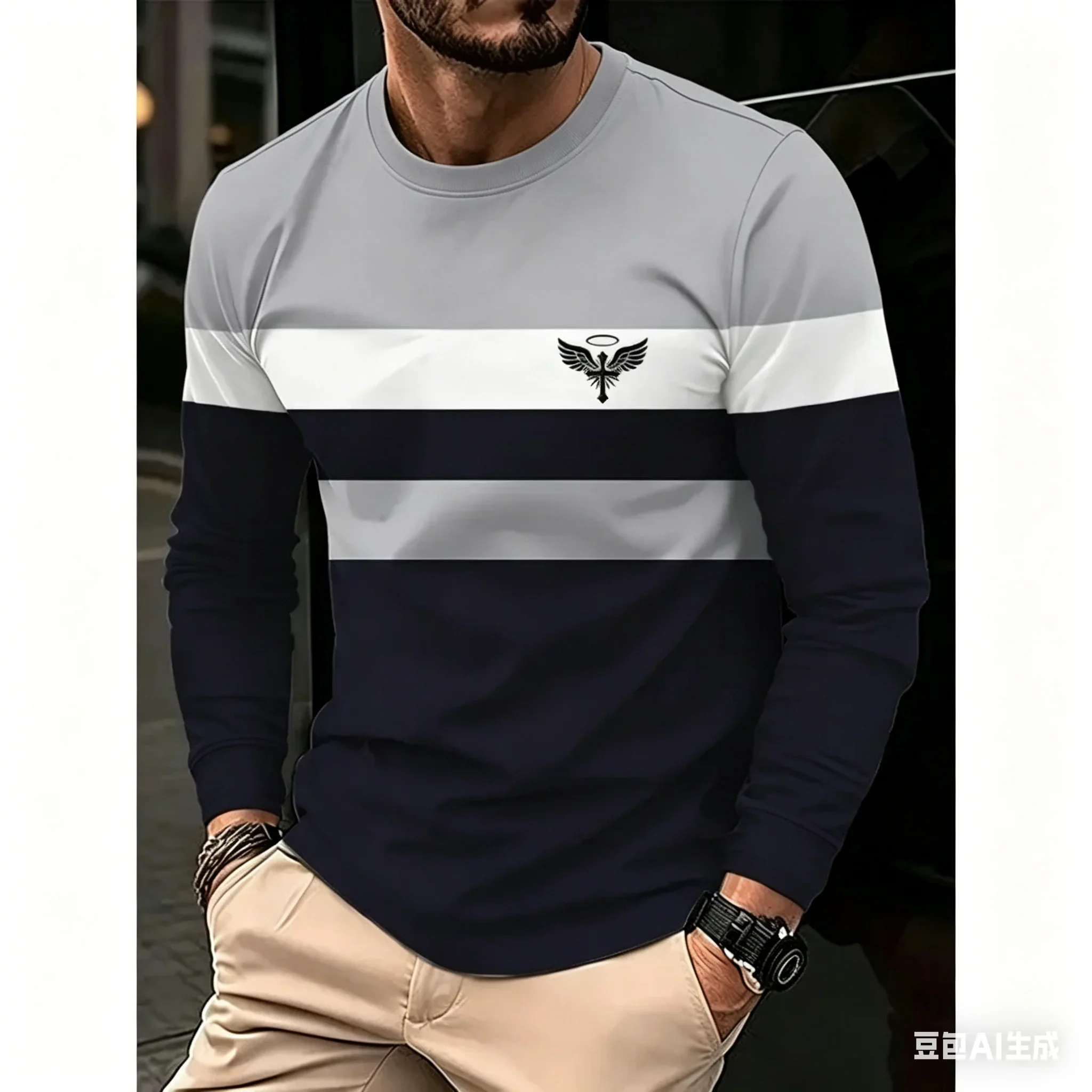 Modisches 3D-gedrucktes Flügel-Kreuz-T-Shirt für Herren, buntes Streifenmuster, Kurzarm-Oberteil, Sommer, lässiges, lockeres T-Shirt, Street-T-Shirt