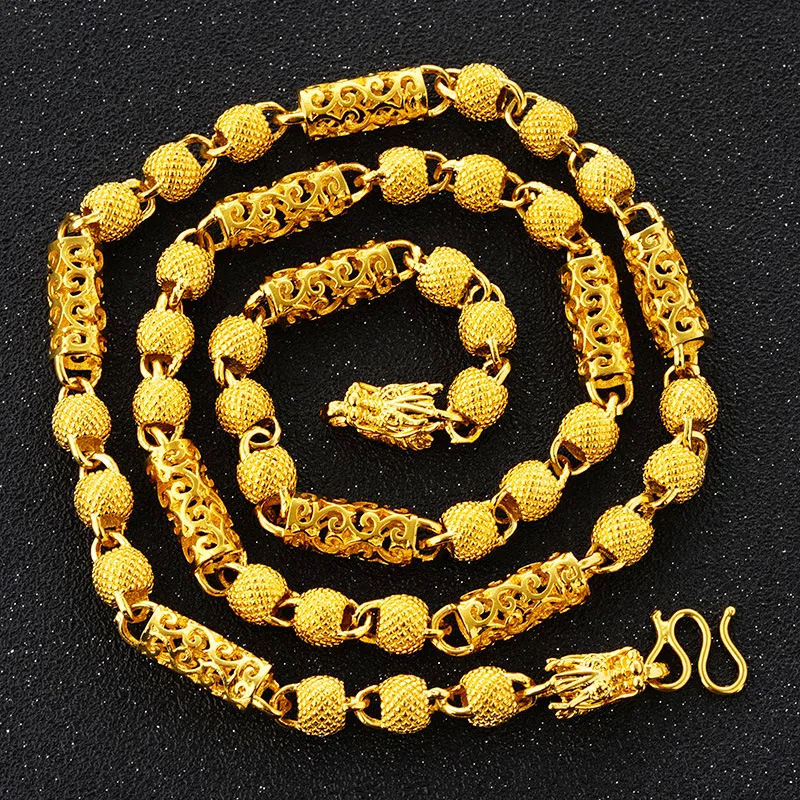 Nexil Jewelry   Nexil Jewelry  24K Gold Buddhist Bead Dragon Head Necklace Men's AU999 - 24K forged, AU999 certified, meaningful