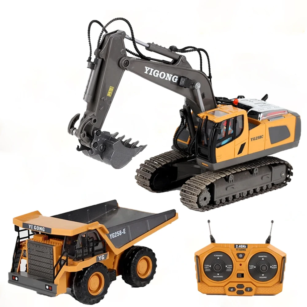 4WD Alloy RC Excavator Bulldozer Dump Truck Electric Remote Control Engineering Vehicle Model With Lights Sound Effects Toy Gift